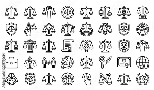 Foto Editable Justice Scale Symbol Pack with Legal Balance Icons for Court and Law De