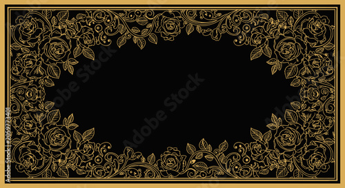 An elegant decorative frame with floral elements and a dark background for design purposes