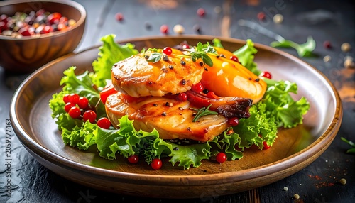 A plate of grilled shrimp on a bed of green lettuce