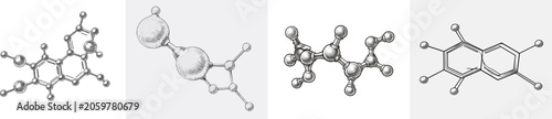 A meticulously detailed molecular structure of aspirin is depicted in a vintage monochrome style, showcasing bold black areas seamlessly blended with fine hatching for texture against a solid white