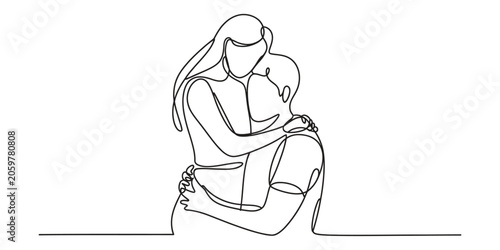 Photos Continuous line drawing of a loving couple hugging each other