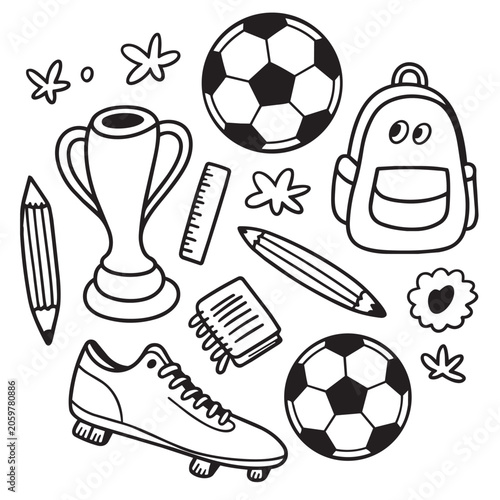 Set Back to School of Soccer Balls and Football Icons Vector Illustration