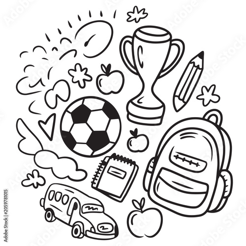 Soccer ball with coffee and tea cup sports illustration design for football game competition and championship concept