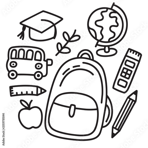 Back to school concept vector illustration set with cute cartoon icons symbols and sign design