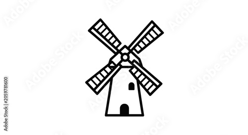 Traditional windmill icon in line art style