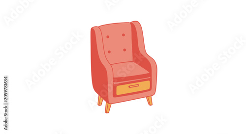 Comfortable pink armchair with wooden legs