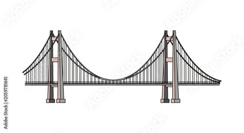 Modern suspension bridge with tall pillars and cable structure
