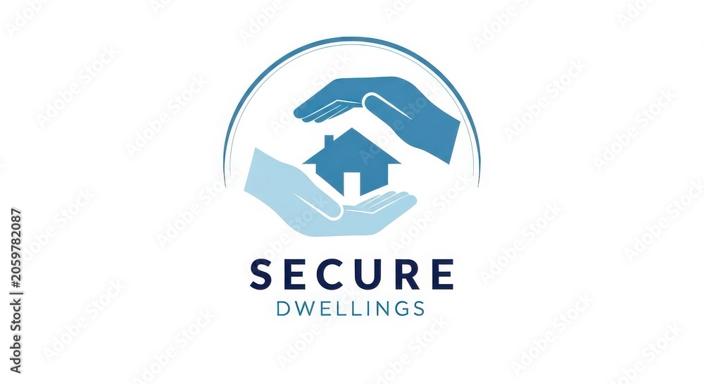 Fototapeta premium Secure Dwellings Logo Design Featuring Protective Hands Around a House Icon for Real Estate and Home Security Services
