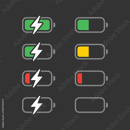 Battery Life Indicator Icons Set with Charging Status