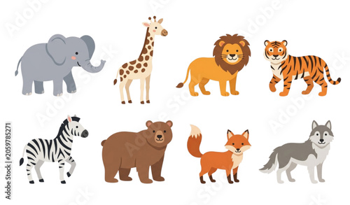 Photography Cartoon safari animals collection elephant giraffe lion tiger zebra bear fox wol