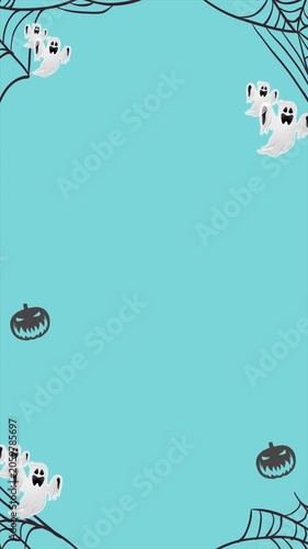 Halloween Background with Flying Ghosts and Bats