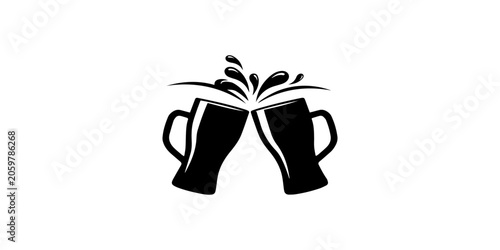 Foto Two beer mugs clinking together with foam overflowing
