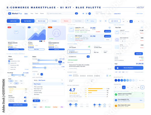 Fotografija Ecommerce Marketplace UI, UX, Kit with Checkout and Product Cards