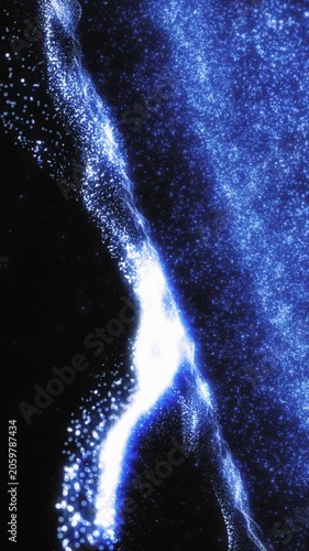 Dynamic blue light dust particles waving in abstract cosmic flow. Concept of futuristic technology, cyber energy, and digital network motion.
