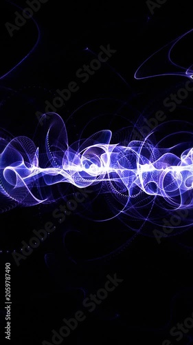 Elegant purple energy wave glowing and vibrating in pitch black space. Ideal concept for audio visualization, sound frequency, music beats, and power flow.