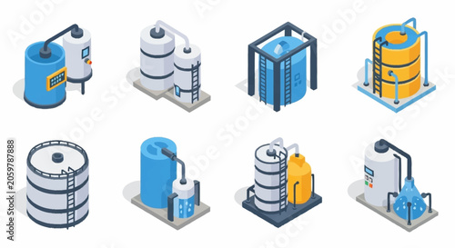 Fotografija Set of isometric industrial tanks and silos for storage and processing