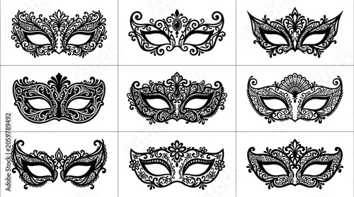 masquerade masks venetian masks and ornamental lace filigree designs showcase an elegant collection of decorative party accessories.