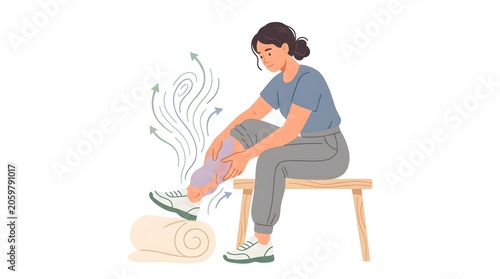 Woman with Swollen Leg and Edema Symptoms Medical Illustration