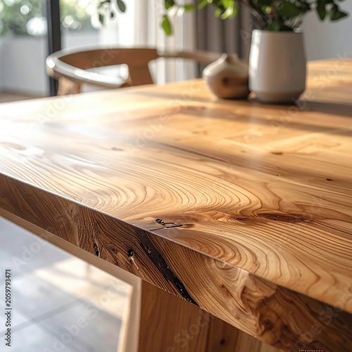 Closeup of Wooden Table Surface with Natural Grain and Finish