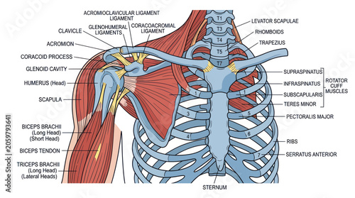 Canvastavla Human shoulder anatomy with labeled muscles bones and ligaments