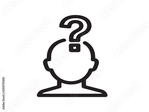 Confused Person Thinking Question Mark Icon Line Art Vector Illustration