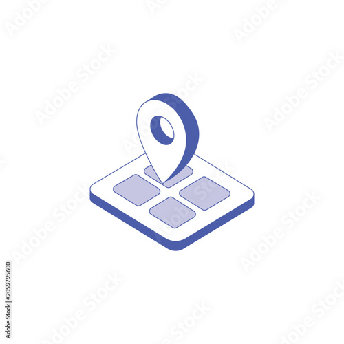 Isometric location pin marker on map grid icon