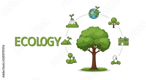 An illustration of ecology with a tree and other related environmental elements