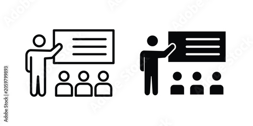Training lecture icon vector bundle in black