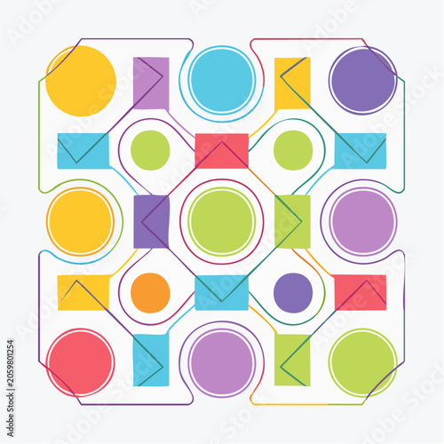 Colorful Geometric Shapes Connected by Lines