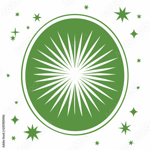 Green Sunburst and Stars Graphic