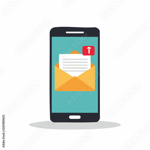 Smartphone displaying an email notification with an upload icon