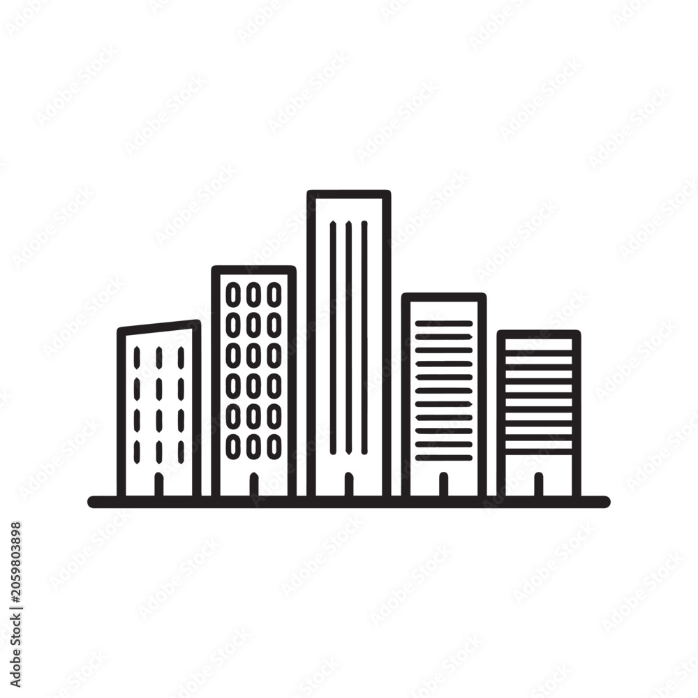 Obraz premium City skyline line icon simple minimalist building outline vector illustration