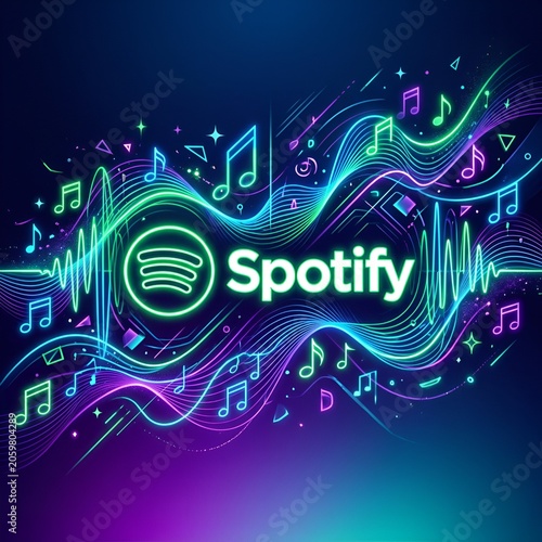 Spotify Logo Neon Music Waveform and Notes Abstract Background