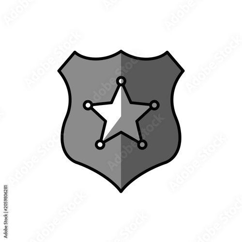Silver police badge icon with star symbol isolated on white background
