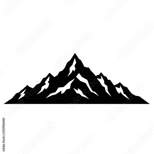Black and white mountain silhouette isolated on a white background