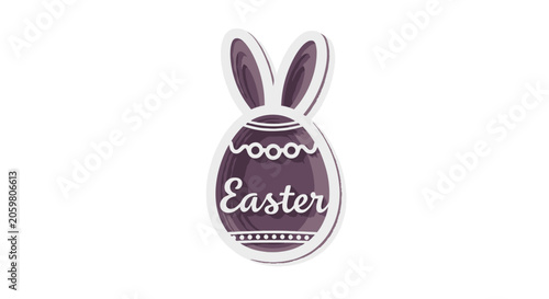 Decorative purple easter egg sticker with bunny ears