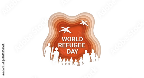World refugee day paper cut art with family silhouettes