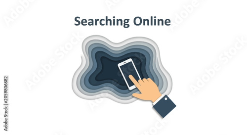 Hand touching smartphone screen over layered blue background
