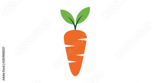 Graphic illustration of a vibrant carrot with green leaves isolated on a white background