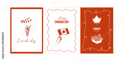 Canada day celebration Whimsical cards with maple leaf icons and festive designs