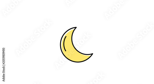 Minimalist yellow crescent moon illustration on white background, simple and clean design
