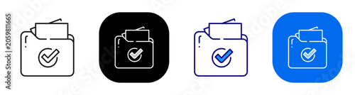 Approved folder concept representing verified documents and completed paperwork. Line, filled, black, color set. Editable stroke