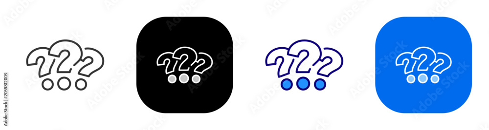Obraz premium Multiple question marks for uncertainty help inquiry research and answers. Line, filled, black, color set. Editable stroke