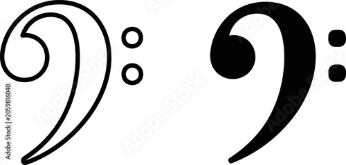 Bass clef musical symbol in outline and solid form on a white background
