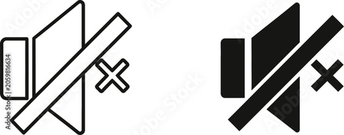 Mute speaker icon with diagonal line and cross symbol for silent mode during quiet settings