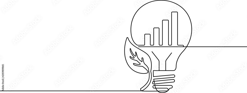 Fototapeta premium Continuous line drawing Eco friendly business concept, sustainable growth, green innovation, vector icon