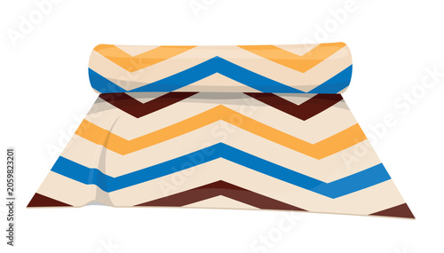 Illustration of a floor rug, on a white background, which is decorated with a zigzag pattern of different colors, for projects related to design and interior.
