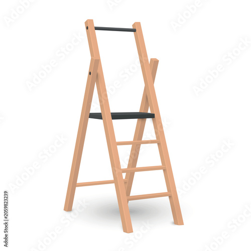 Wooden folding stepladder on a white background, used for various household needs, as well as during repairs.