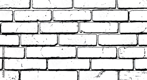 Distressed brick wall texture in black and white graphic style