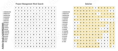 Tableau sur toile Project management word search puzzle game with answer key and solution included